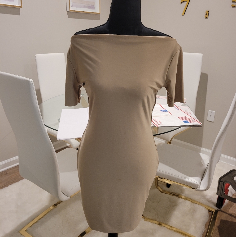 Boom Boom the Label tan off the shoulder mini